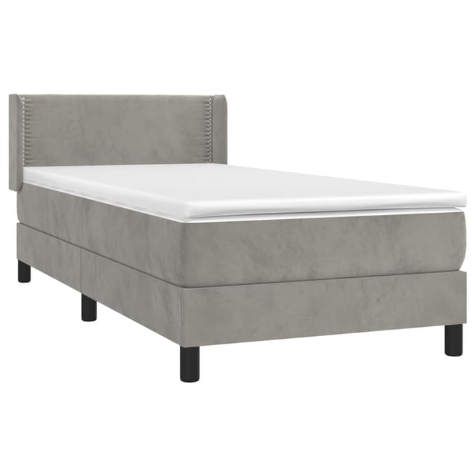 vidaXL - Boxspring - met - matras - fluweel - lichtgrijs - 90x200 - cm
