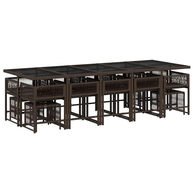 vidaXL - 15-delige - Tuinset - met - kussens - poly - rattan - bruin