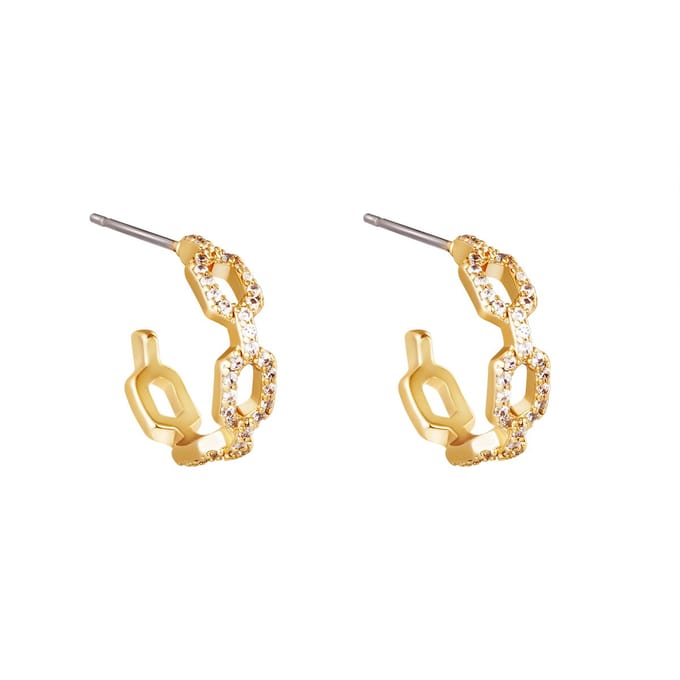 Diamond linked oorbellen - Gold plated - fanciy - goud - hoops