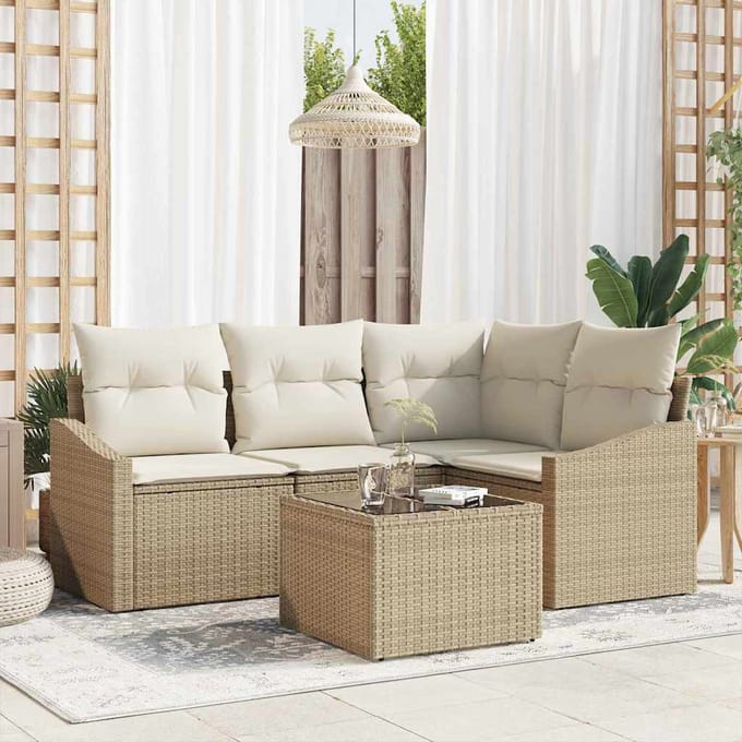 vidaXL - Tuinbank - Set - 5 - st - Beige - en - Crème - poly - rattan