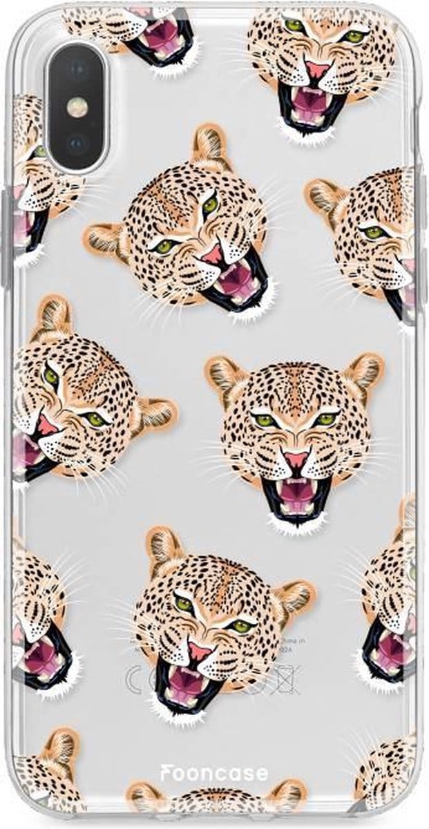 Fooncase Hoesje Geschikt voor iPhone X - Shockproof Case - Back Cover / Soft Case - Cheeky Leopard / Luipaard hoofden