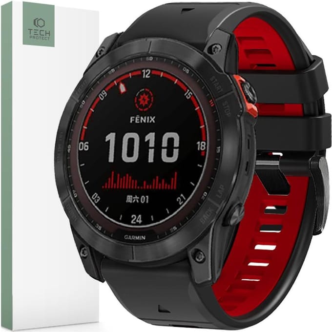 Tech-Protect IconBand Pro Strap for Garmin Fenix 3 / 5X / 3HR / 5X Plus / 6X / 6X Pro / 7X - Black & Red