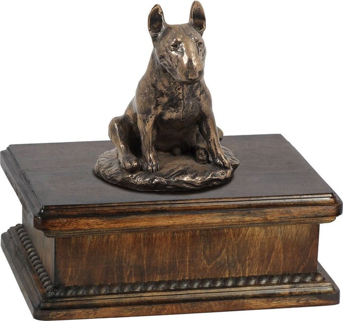 Elegante urn voor hondenas met Bull Terrier beeldje