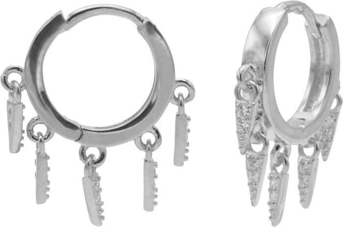 Karma Oorringen Plain Hinged Hoops 5 Zirconia Cones 14mm Zilver