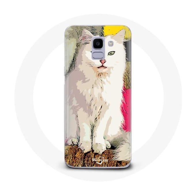 Case voor Samsung Galaxy A8 2018 Turkse Van Witte Kat met blauwe en gele ogen