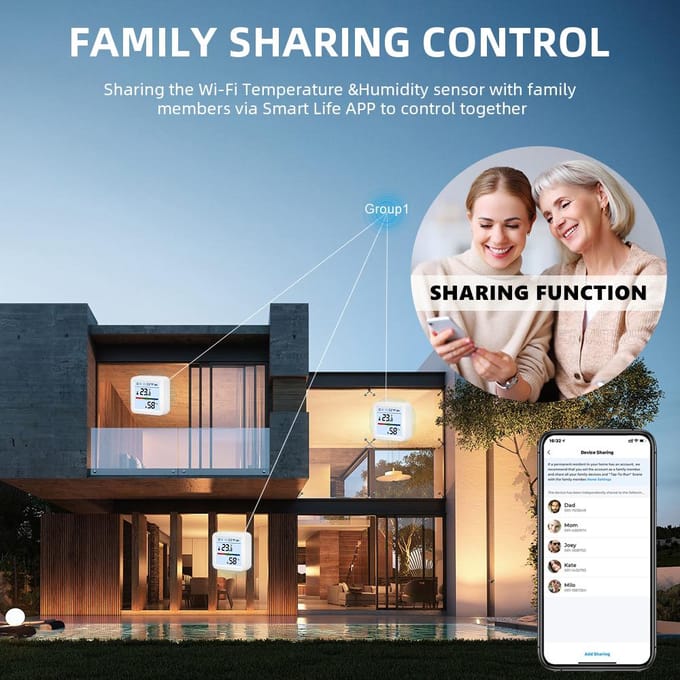 WiFi Thermometer Hygrometer TY App Slimme Thermometer voor Thuis LCD Achtergrondverlichting met Afneembare Standaard wit