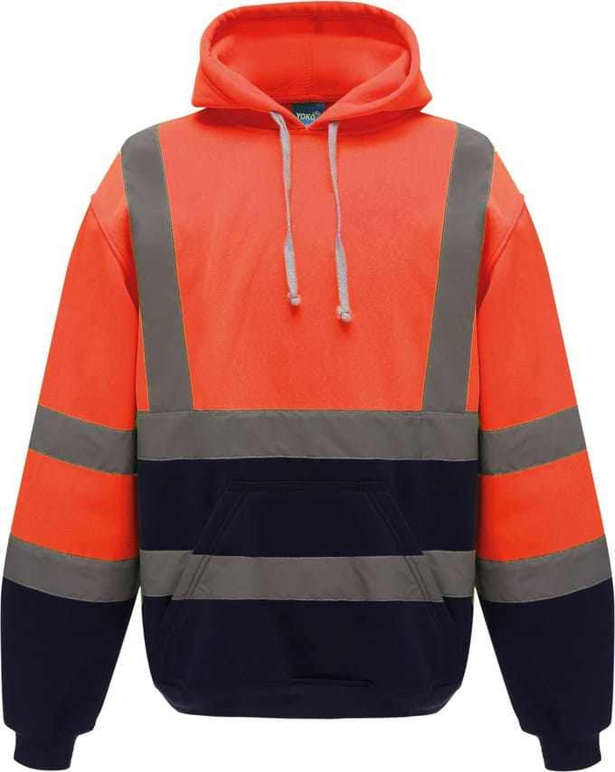 Yoko Hi-Vis pullover hoodie YHVK05 - Hi Vis Orange / Navy - M
