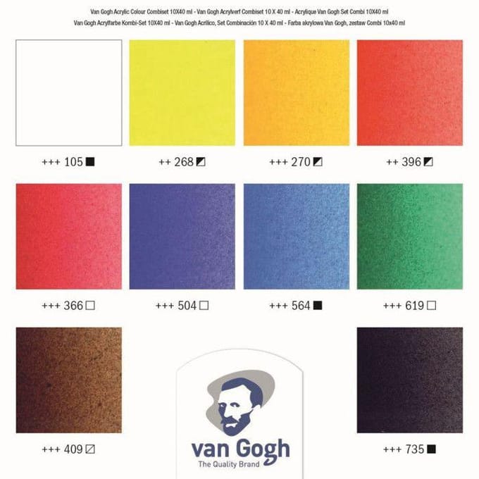 Van Gogh acrylverf combiset  met 10 tubes 40ml en accessoires