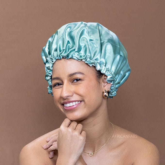 Satijnen slaapmuts – Verstelbare Bonnet van dubbellaags Satijn – Mintgroen – AfricanFabs®