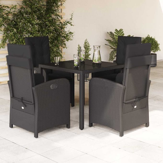 vidaXL - 5-delige - Tuinset - met - kussens - poly - rattan - zwart