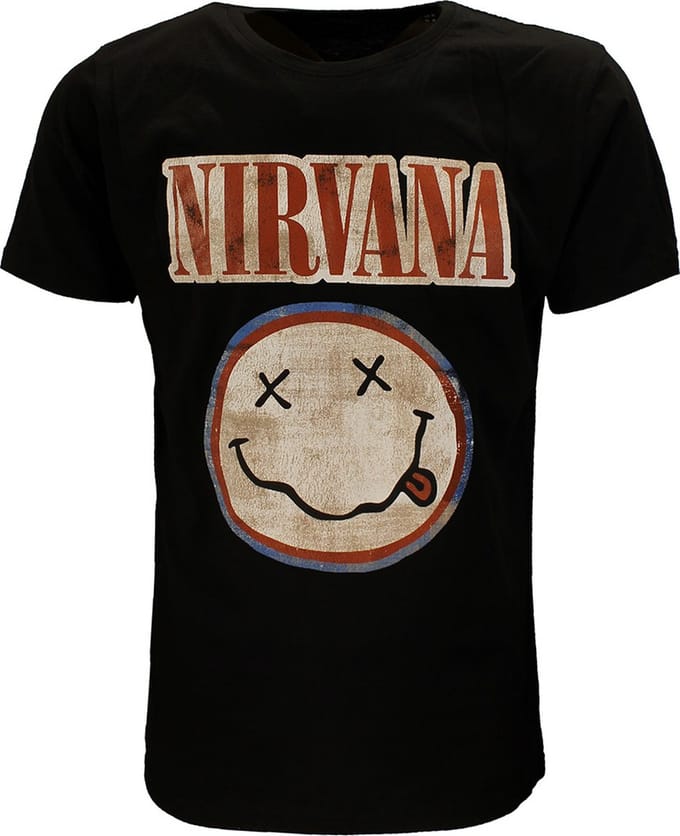 Nirvana Distressed Logo Smiley T-Shirt - Officiële Merchandise - L