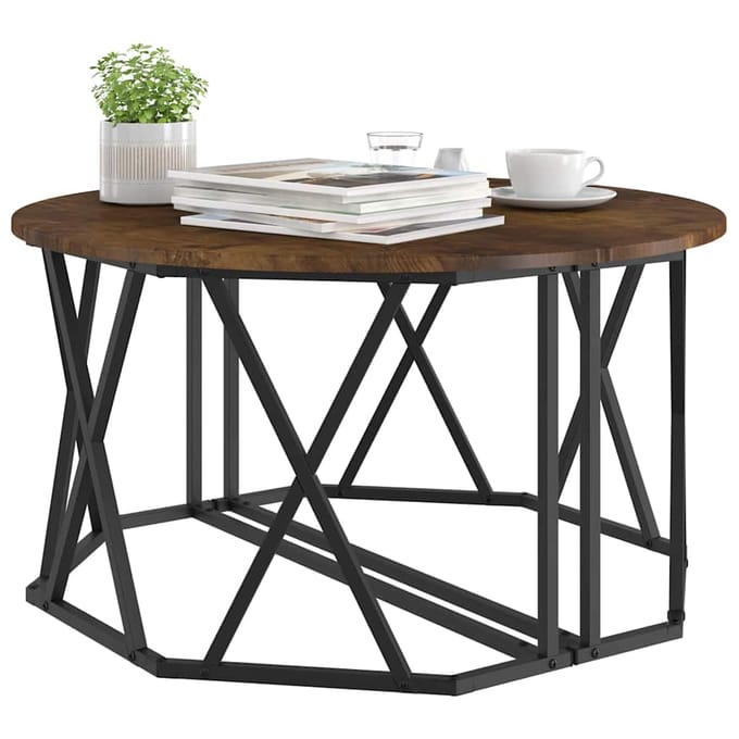 vidaXL - Salontafel - Rook - Eiken - 80 - x - 80 - x - 42 - cm - Engineered - hout - en - staal