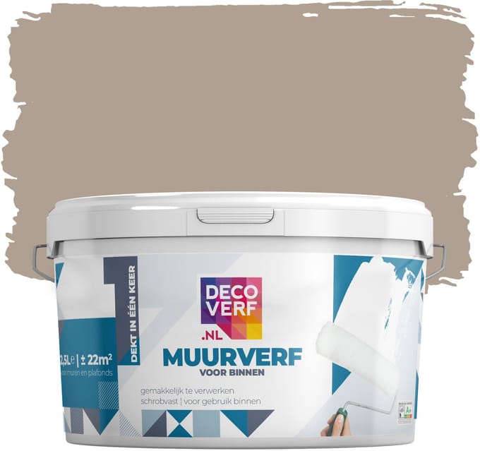 Decoverf muurverf mat kaki bruin, 2.5L