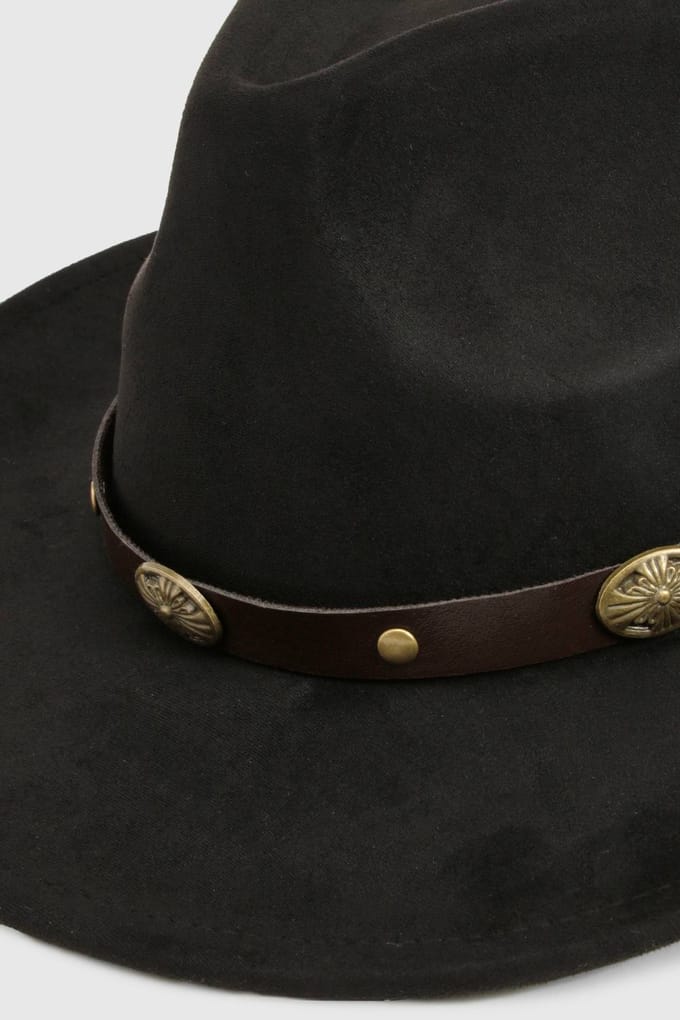 boohoo Dames Western Trim Cowboy Hoed | Zwart