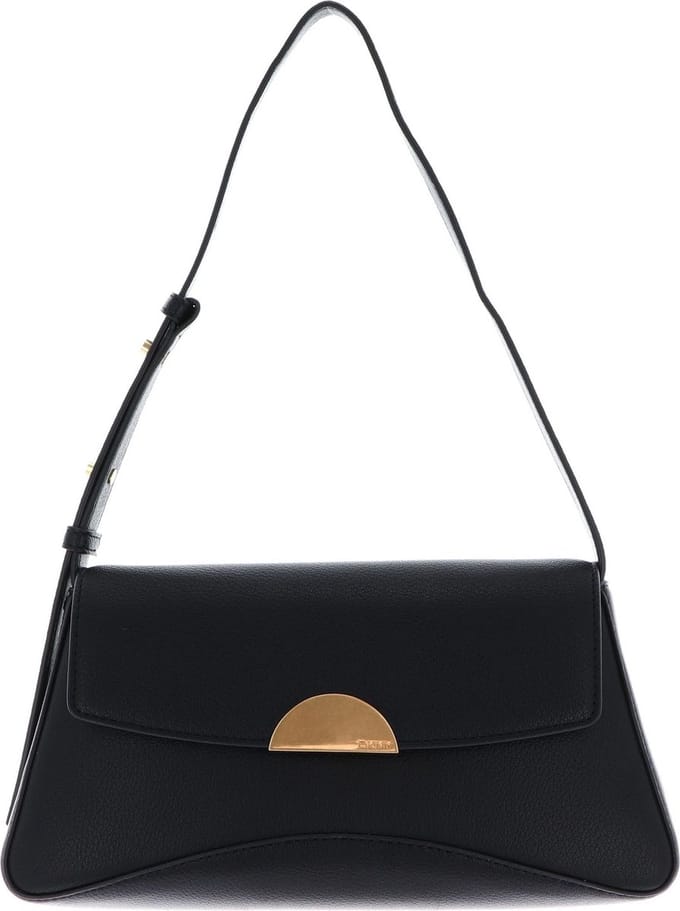 DKNY Leren Schoudertas Luna Flap Shoulder Bag Blk / Gold Zwart