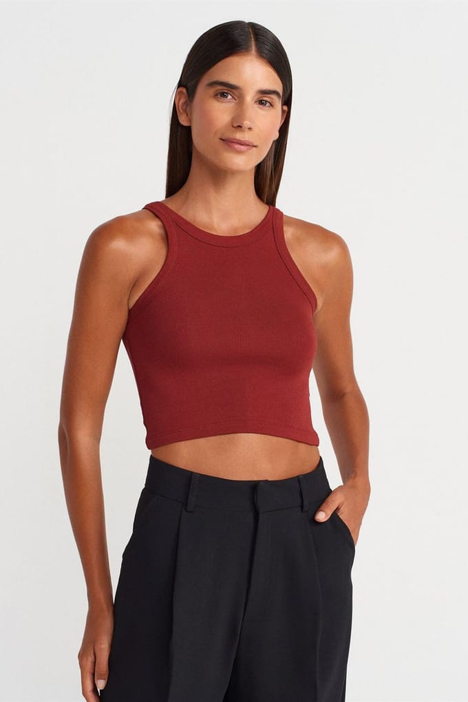 Geribbelde katoenen sweater zonder mouwen Crop Top