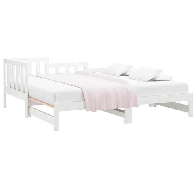 vidaXL - Slaapbank - uitschuifbaar - massief - grenenhout - wit - 90x190 - cm