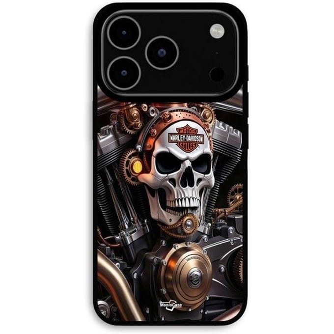 Hoesje Voor iPhone 17 Pro Max Harley Davidson Mechanisch Schedel Maniacase zwart
