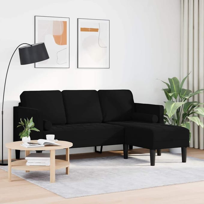 vidaXL - Bankstel - met - kussen - Zwart - Polyester