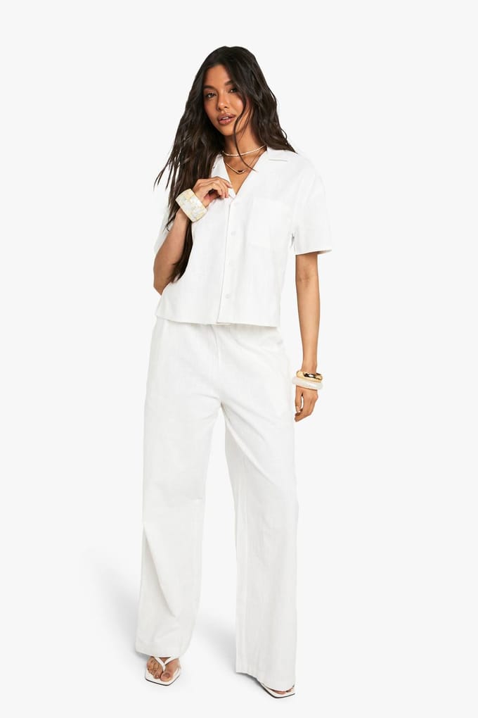 boohoo Dames Linnen-look kortmouwshirt | Wit | Maat: 40