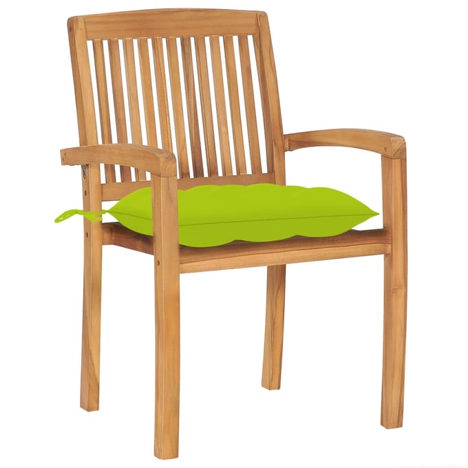 vidaXL - Tuinstoelen - stapelbaar - 4 - st - met - kussens - massief - teakhout