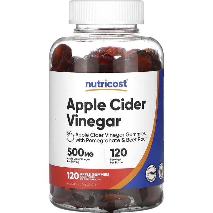 Nutricost, gommes au vinaigre de cidre de pomme, pomme, 500 mg, 120 gommes