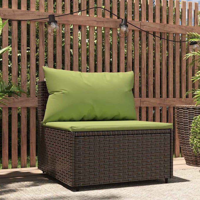 vidaXL - Tuinmiddenbank - met - kussens - poly - rattan - bruin