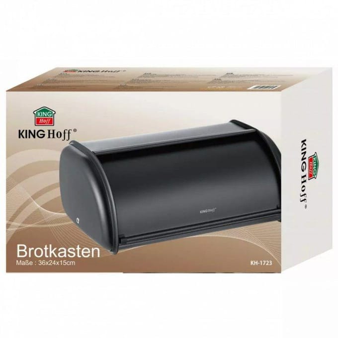 Kinghoff 1723 - Kleine broodtrommel - RVS - Zwart - Retro - 36x24x15 cm