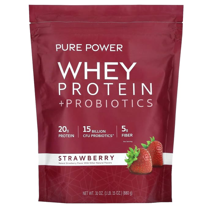 Dr. Mercola, Pure Power, Protéine de Whey + Probiotique, Saveur Fraise, 1 lb 15 oz (880 g)
