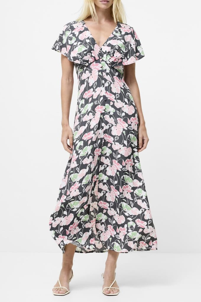French Connection Ellie Cap Slv Tea Dress Graphite Multi Graphite Multi Taglia: 14 | Abiti Midi Outlet | Donna