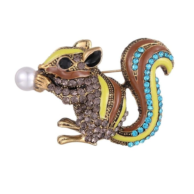 Broche écureuil strass mignon Pour femme accessoires vestimentaires fête Broches animales en émail brown