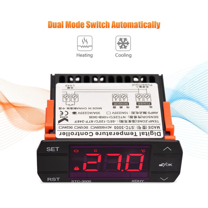 30A Digitale Temperatuurregelaar STC-3000 Intelligente Temperatuurregelaar AC 220V Koelkast zwart