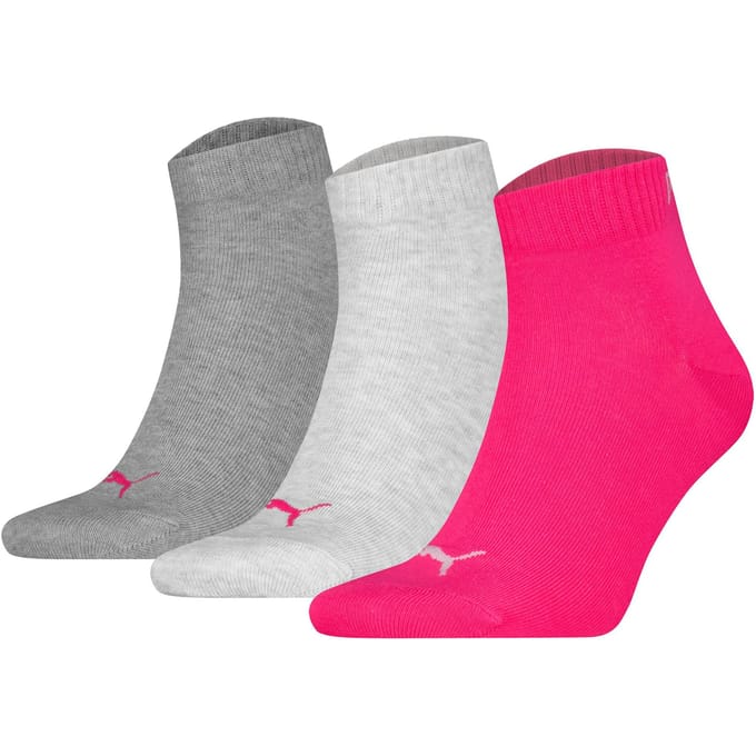 PUMA Quartersokken Unisex 3-Pack Grey Melange / Pink