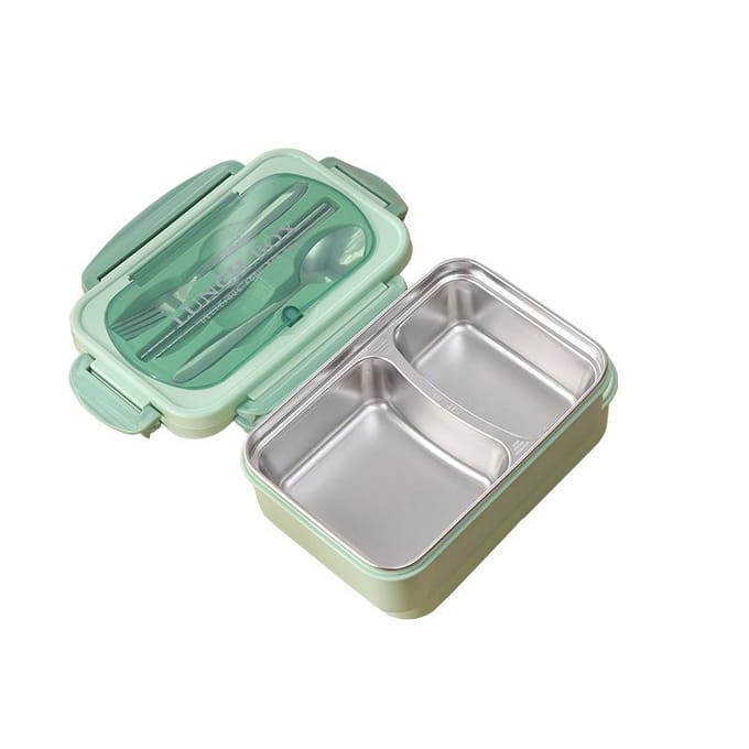 304 Stainless SteelPlastic Dinner Plate Student Canteen Heated Lunch Box Sealed Fresh Box Portable kaki