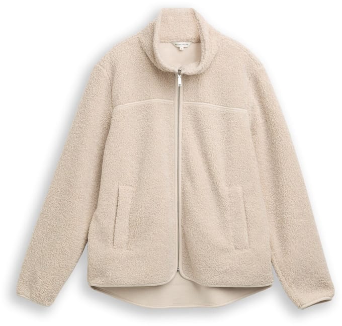Tom Tailor - Teddy sweatjack met opstaande kraag - Maat XL - soft taupe grey melange