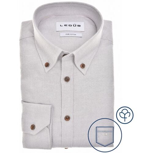 Ledûb Overhemd Uni Color Button-Down Pure Cotton Licht Grijs / male