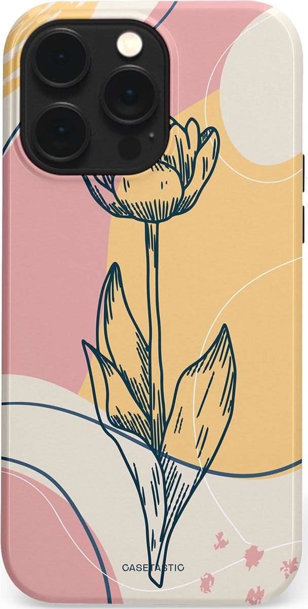 Casetastic hoesje geschikt voor Apple iPhone 14 Pro Max - MagSafe - Dubbellaagse bescherming - Zachte tulp - Fashion Case - Lichtgrijs Beige Lichtroze