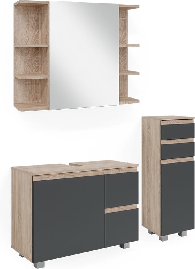 Vicco Badkamermeubel set J-Shape, Sonoma, 3-delig