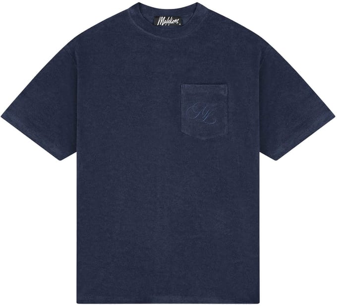 Malelions emblem towelling t-shirt in de kleur marine.
