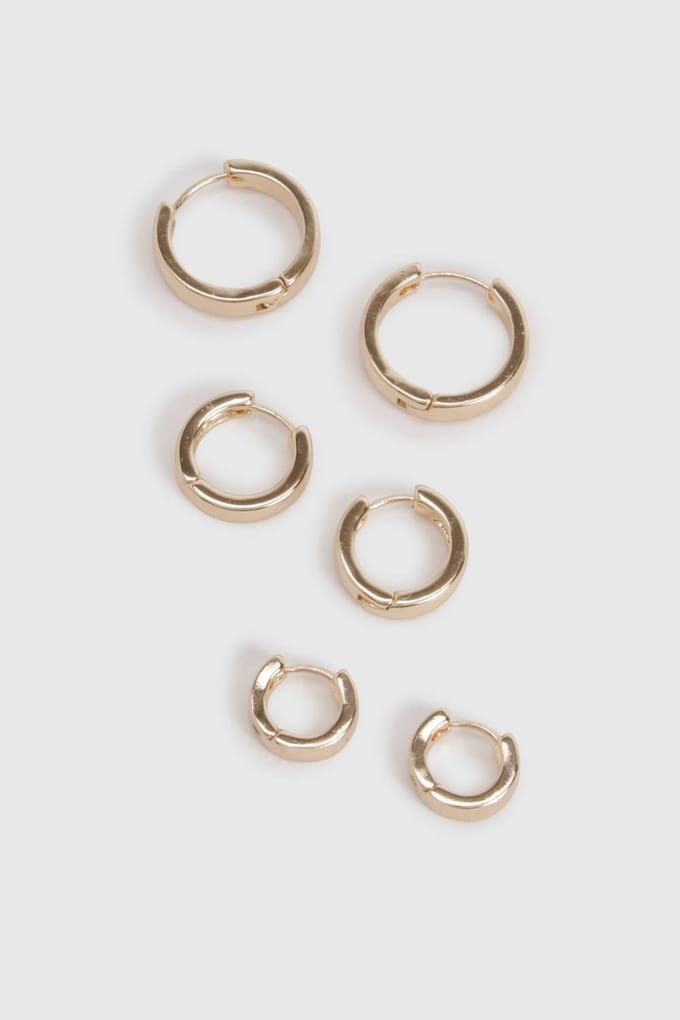 boohoo Dames 3-pack gouden hoepeloorbellen