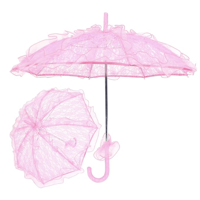 Bruiloft Bruid Paraplu Uniek Opvouwbaar Kantstof Parasol Paraplu Performance RequisietenRoze roze