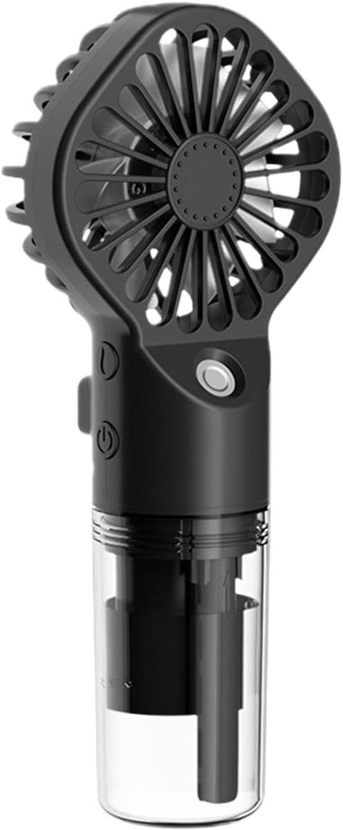 Handventilator met mist - Draagbare koeler - Verfrissing onderweg - Verstelbare windsnelheden - 16 cm hoog - Zwart