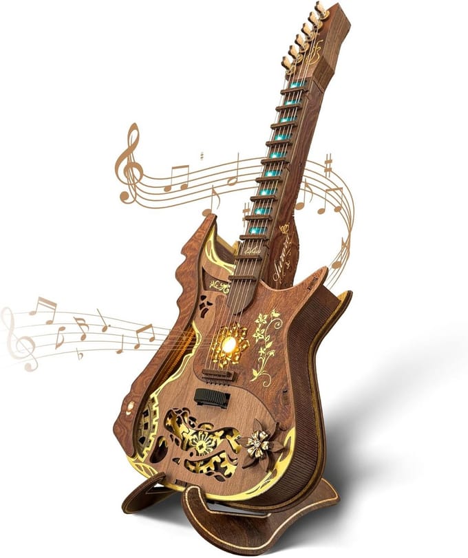 Houten 3D Puzzel Bouwpakket Gitaar met LED Verlichting