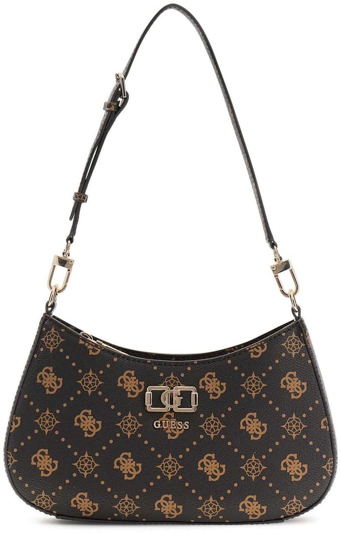 GUESS schoudertas Emelie Logo Top Zip Shoulder Bag Espresso Logo donkerbruin
