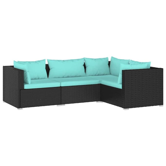 vidaXL - 4-delige - Loungeset - met - kussens - poly - rattan - zwart