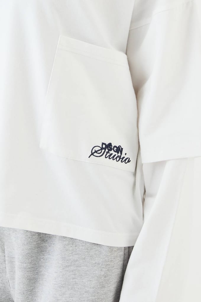 Dames DSGN Studio Faux Layer Mouw T-Shirt | White | Maat: Small