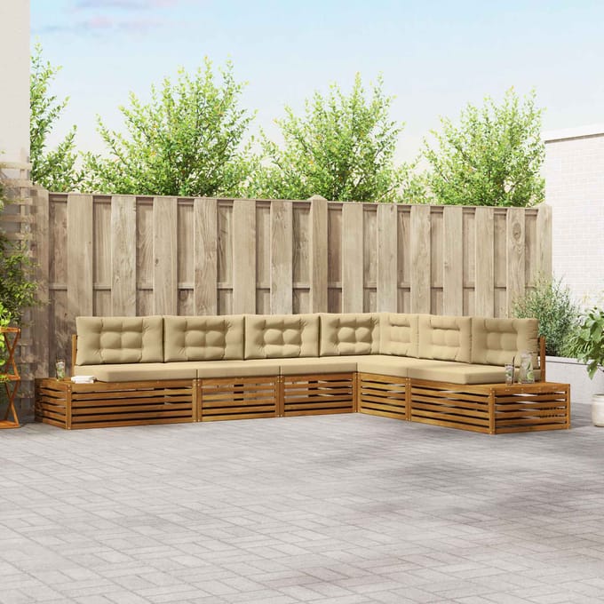 vidaXL - 7 - st - Buiten - bank - set - Massief - Acacia - Hout - en - Polyester