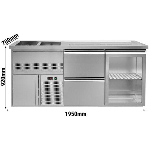 GGM Gastro Biertheke Premium PLUS - 1950x700mm - 1 Glastür & 2 Schubladen