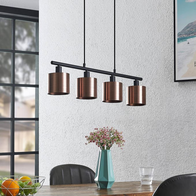 Lindby - hanglamp - 4lichts - PVC, ijzer - H: 11 cm - E14 - donker brons, mat zwart