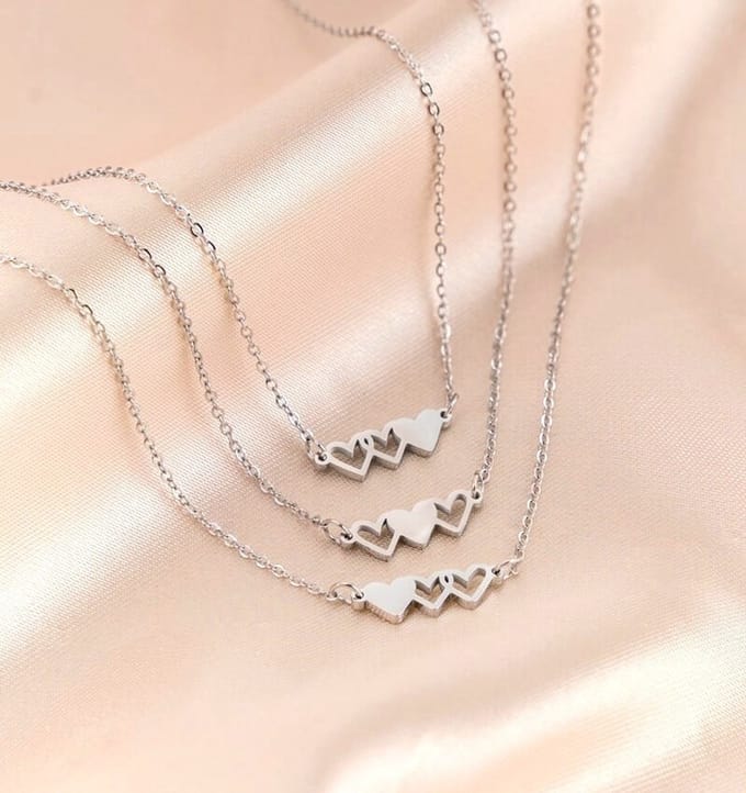 Vriendinnen Kettingen Set 'Hartjes' | Stainless Steel Zilver